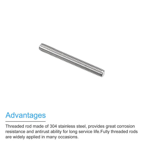 Fully Threaded Rod M6 x 50mm 304 Stainless Steel 1mm Pitch Right Hand 5 Pack, single rod on white background