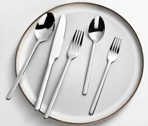 20 Piece Flatware Set For 4 In 18/10 Stainless Steel, Mirror Polished Silverware on white plate