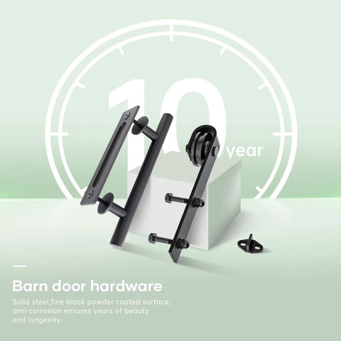 32 By 84 Inch Frosted Glass Barn Door With 5-Panel Design hardware kit with handle and roller for modern home decor