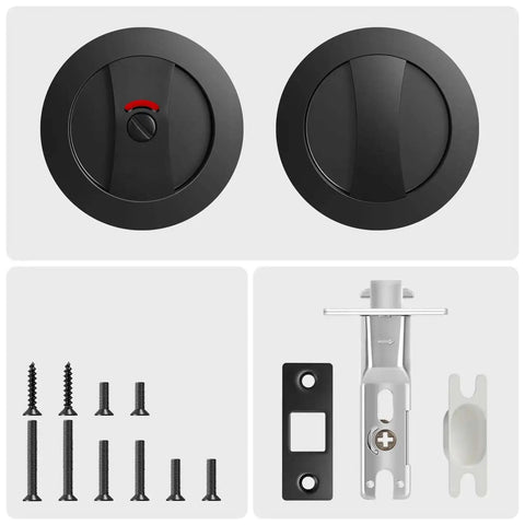 Matte Black Pocket Door Lock Set With Privacy Indicator For Sliding And Pocket Doors, 2 3/8 Inch Backset, hardware included