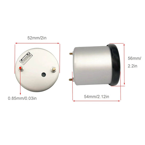 Back and side view of Oil Pressure Gauge 52mm 2 Inch Digital LED Display with 1 8 NPT Male Thread Sensor and Cup Included