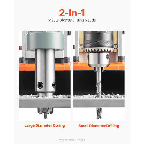 Powerful Magnetic Drill Press For Heavy Metal Drilling With 1550W Copper Motor 2922 Lbf Electromagnet 2 Inch Boring