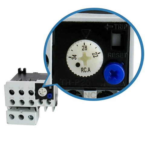 Close-up of 3-Pole 50A Magnetic AC Contactor With Adjustable Ith Thermal Overload Relay 110V Coil 1NO 1NC Auxiliary Contacts