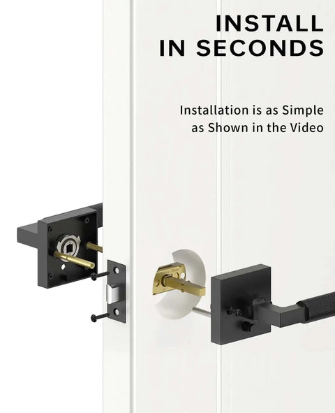 Installing 4 Pack Black Privacy Door Handles Set With Inside Button Levers for Bedroom and Bathroom on white door