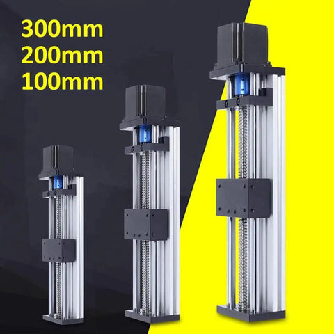 High Precision Linear Rail Stage With 100mm 200mm 300mm Travel Square Rails Mini Slide Table And NEMA 23 Stepper Motor in three sizes