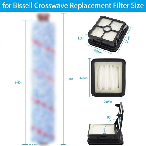 Bissell CrossWave replacement parts kit, front view: two brush rolls and two filters.