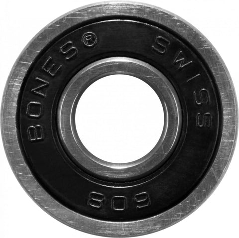 Bones Swiss skateboard bearing 608, silver outer race with black seal