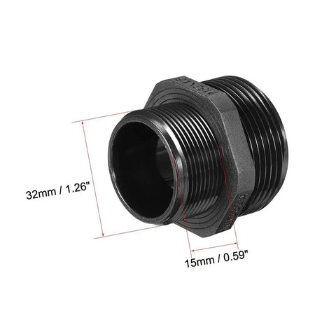 M32 Five Hole Cable Gland Waterproof IP68 Nylon Joint Locknut for 6 to 8mm wire, black body, 32mm thread dimensions shown
