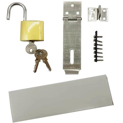 4 Inch Stainless Steel Hasp Lock Padlock Set With Screws And Keys For Shed Fence And Gate Security, includes all components