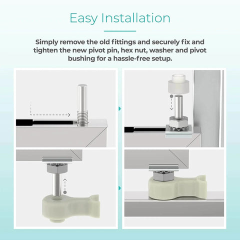 Shower Door Repair Kit With Pivot Pins And Bushings For Framed And Swing Doors installation guide showing parts alignment.