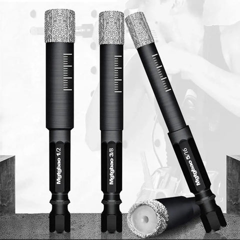 Six Piece Three Eighths Inch Dry Diamond Drill Bits Set With Ten Millimeter Hex Shank for drilling porcelain tiles