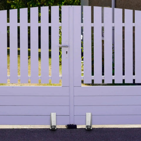 Swivel Gate Caster Wheels With TPE Rubber on gate, silver and black, for Furniture Mobility on Hard surfaces, installed view