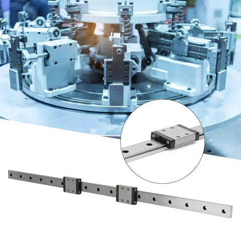 LMLF18B-500-2R Miniature Linear Guide Rail with 2 Sliding Blocks shown with precision engineering machinery