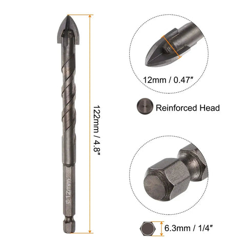 12mm Titanium Coated Masonry Drill Bits Set, 2 Pack Heavy Duty With One Quarter Inch Hex Shank For Concrete, Ceramic Tile, Marble, Mirror Glass, Brick, Plastic And Wood, Durable YG6X Carbide Bits From HARFINGTON