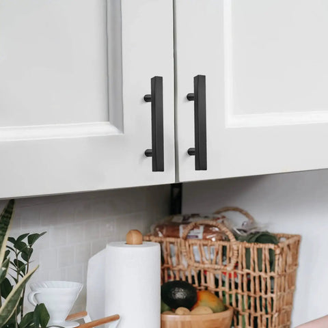 Installed matte black cabinet pulls from Thirty Pack Matte Black Cabinet Pulls Three Inch Cabinet Handles With Five Inch Overall Length And Drill Mounting Template For Easy Kitchen Cabinet Installation Stainless Steel Durable Hardware