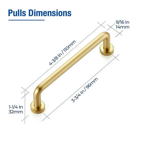 Diagram of Brushed Brass Cabinet Handles 15 Pack With Three And Three Quarters Inch Hole Center And Four And Three Eighths Inch Overall Length