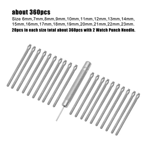 Stainless Steel Watch Band Spring Bars And Link Pins Kit 360 Pcs Assortment For 6 To 23mm Straps Cotter Pins Watch Repair Kit
