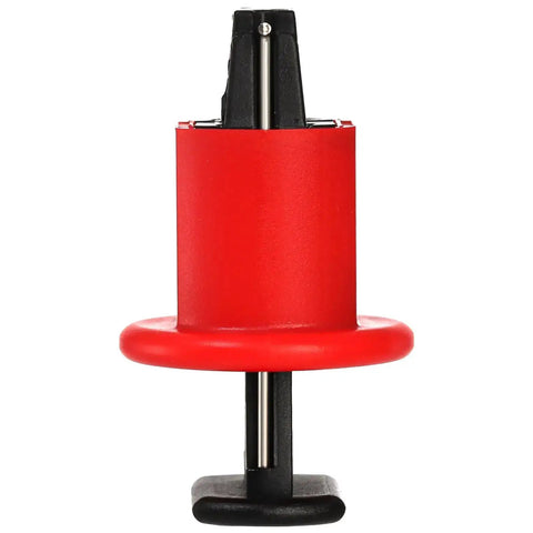 Front view of a 12 Pack Pin Out Standard Circuit Breaker Lockout Device, featuring durable red nylon construction for electrical safety.