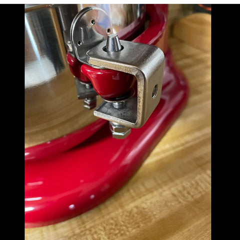 C-clamp woodworking tool, 1-inch stainless steel, wide jaw opening, installed on red base.