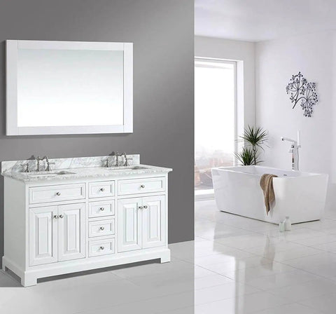 Bathroom with white vanity featuring Satin Nickel Cabinet Knobs Set 15 Pack Round One And One Eighth Inch Dresser Pulls.
