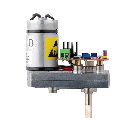 Front view of ASME-MRB 380kg.cm magnetic encoding digital servo mounted on metal base with small circuit board