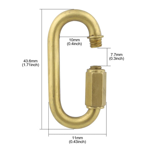 Brass Quick Links D Shape Screw Locking M4 5/32 Inch Pack Of 15 for boating, camping, rigging shown with dimensions