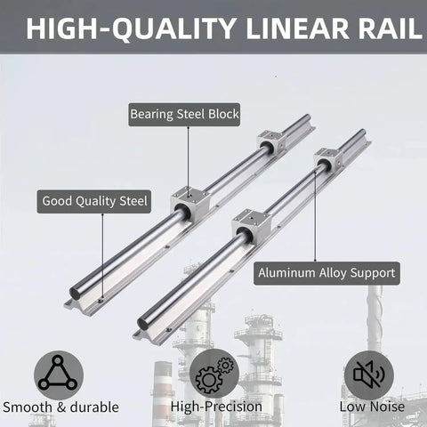 Four 1500mm SBR20 Linear Rails Kit With Eight SBR20UU Blocks For CNC Machines And 3D Printers Built Tough With Fully Supported Ball Bearing Guide Rails Includes Dowels And Hardware overview