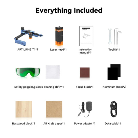 Components of Foldable 7000mW Laser Engraver With 200x150mm Working Area For Wood Leather And Acrylic, Artilume T1 Portable Laser Cutter