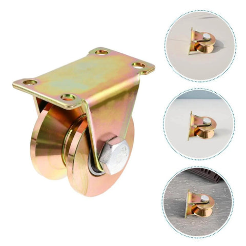 Heavy Duty Sliding Door Pulley Rollers With Track Wheel System For Quiet Smooth Operation And Easy Install In Warehouses And Industrial Settings Built To Last From High Wear Resistant Materials, showing side and close-up views