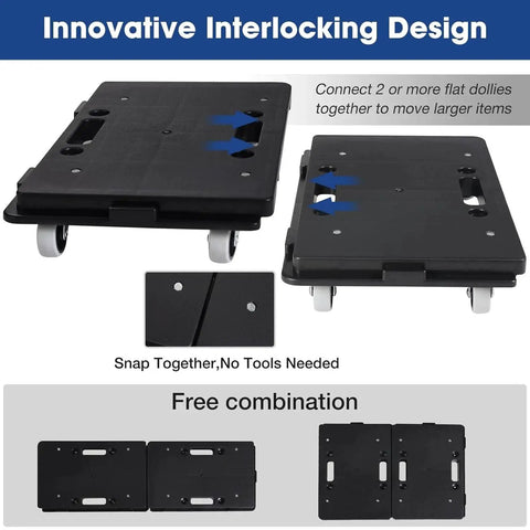 Heavy Furniture Moving Dollies With Wheels Set Of 2 showing interlocking design and 4-wheel structure for moving sofas and cabinets.