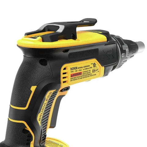 Side view of 20V Max Brushless Drywall Screw Gun Tool Only DCF630B, highlighting variable speed and four modes, black and yellow design