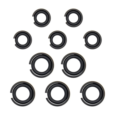 Pro Grade Heavy Duty Retaining Ring Socket Clips Set For Three Eighths Inch And One Half Inch Square Drive Impact Wrenches With O Ring, Five Plus Five Sets, Replacement Socket Retainers For Electric And Pneumatic Wrenches, Durable Drive Accessory Kit laid out on white background.