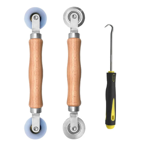 3 Piece Window Screen Tool Set With Wooden Handle Spline Roller And Nylon Bearing Wheels Mesh Screen Door Repair Kit Upgraded Spline Removal Hook