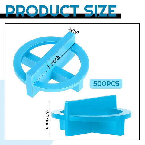 500 PC Eighth Inch Tile Spacers Set Removable Cross Corner Reusable Spacers Blue, showing size dimensions and blue color.