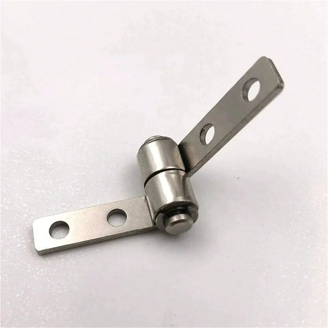 Small 304 stainless steel cabinet hinge with damping shaft and two-hole mounting plates.