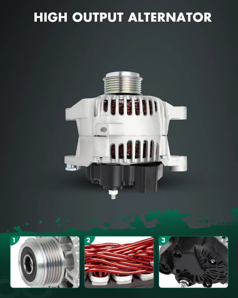 High Output Alternator Replacement For A True Workhorse Hyundai Sonata 2006 2009 And Kia Forte Forte5 Rondo 2007 2012 With 110 Amp CW Pulley 11189 A Reliable Auto Electrical Upgrade For Daily Driving And Weekend Adventures, showing front view details.