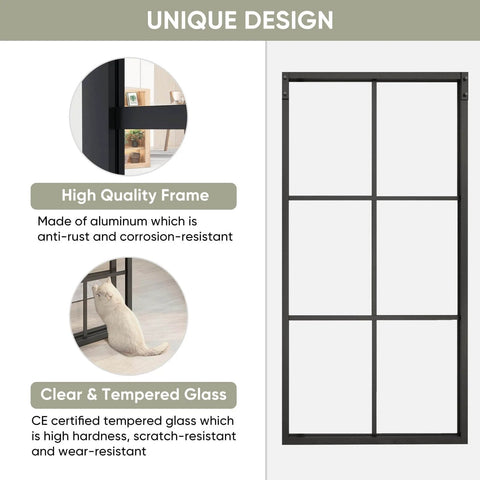 Bypass Double Glass Barn Door 84 By 84 Inches With 7.5 Foot Side Mounted Hardware Kit Includes Two 42 By 84 Tempered Glass Panels