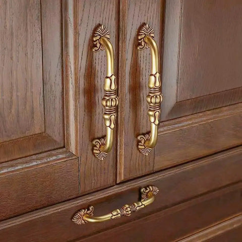 Two Pack 5 Inch Brass Cabinet Pulls Antique Floral Pattern Cupboard Handles And Drawer Pulls Solid Brass Kitchen Hardware Matte Gold Finish