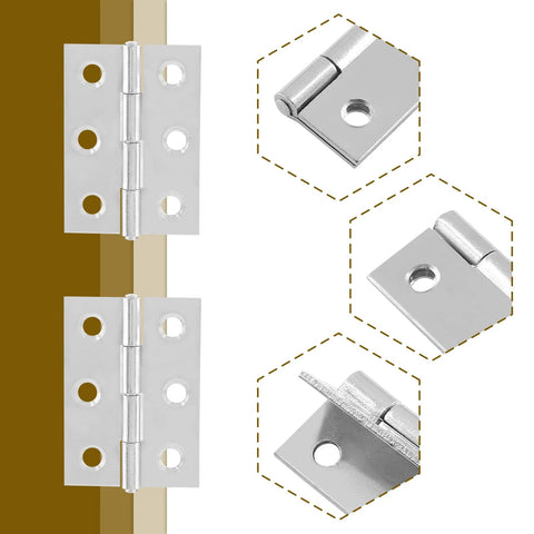 Suiwotin 2-inch stainless steel butt hinges, chrome finish, pair for cabinets/boxes, Amazon brand