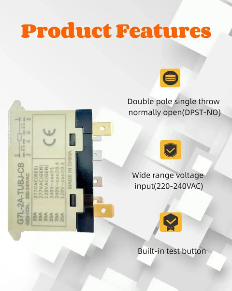 General Purpose Relay With Test Button For Beefy, Heavy Duty High Power Loads, DPST-NO, Quick Connect Terminals shown with features