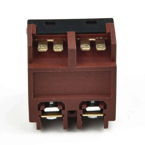 Push Button Switch Replacement For 100mm Angle Grinder 4 Inch Grinder Part Durable Black Accessory Ideal For Polisher And Grinder Maintenance No Fuss Replacement 2.5 X 2.5 Cm Size, front view showing connectors.