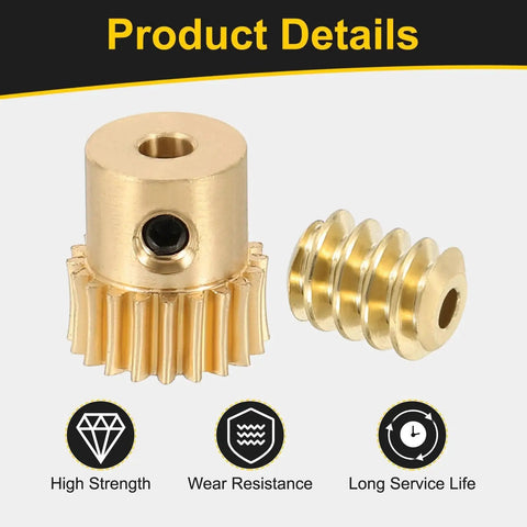 Brass Worm Gear Set with 0.5 Module, 20 Teeth, 20:1 Reduction, Right Rotation Drive, showing high durability and wear resistance.