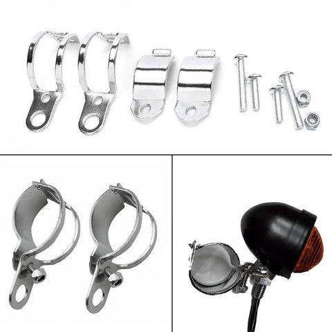 Metal Motorcycle Turn Signal Mount Bracket Clamp For 30 To 45 Millimeter Fork Tubes Chrome Finish 1 Pair Bolt On Installation