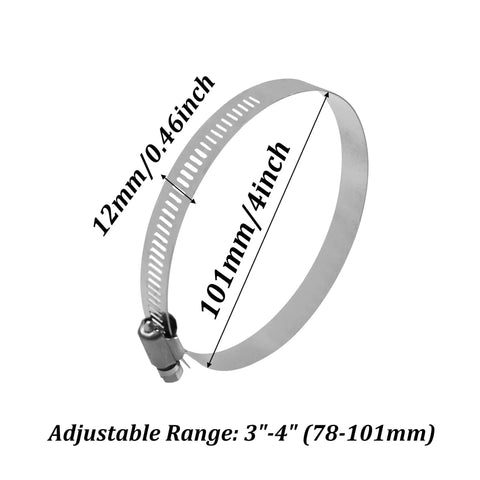 6 Pack Adjustable 3.5 Inch 304 Stainless Steel Hose Clamps Worm Gear Duct Clamp For Air Ducting Automotive Plumbing And Mechanical Applications Fits Three To Four Inch Hoses 78 To 101 Mm shown in adjustable circular shape