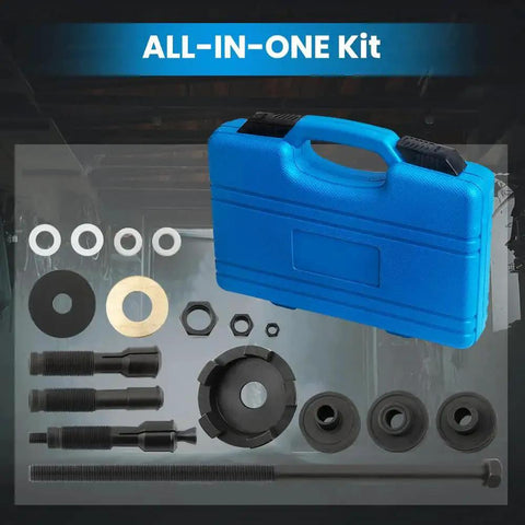 Wheel Bearing Removal And Installation Tool Kit VT102 For Harley Davidson 2000 And Up, includes pullers and plates with blue case.