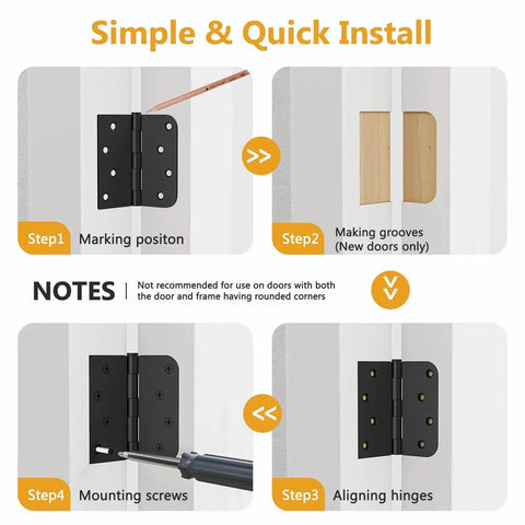 Step-by-step installation guide for 3 Pack 4 Inch Black Door Hinges With Square And Five Eighths Radius Corners Heavy Duty Exterior Hinges