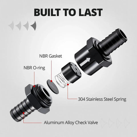 One Way Fuel Check Valve Inline Three Eighths Inch OD 10mm Non Return Diesel Gasoline Black 6061 T6 Aluminum Alloy EVIL ENERGY 2 Pack