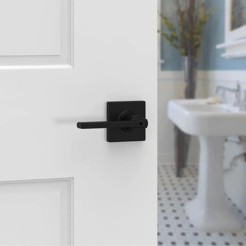 Side view of Casey Interior Privacy Door Lever With Lock For Bathroom And Bedroom Matte Black Reversible Turn Lock With Inside Release Tool