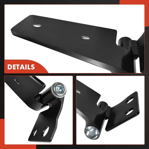 Close-up detail of Front Hood Hinges Set For Jeep Wrangler JK 2007-2017 And JK 2018, durable steel construction, bolt-on install.