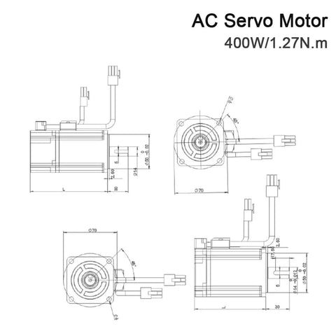 Diagram of Beefy 400W AC Servo Motor 60ST M01330 3000RPM 220V with brake for industrial control and automation applications.